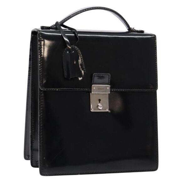GUCCI Hand Bag Patent Leather Black Silver 018 123 018 123 - Picture 1 of 13